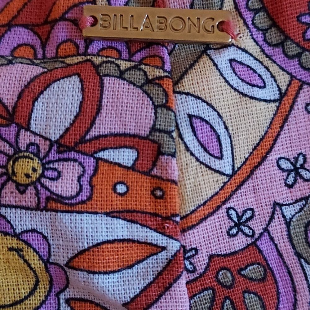 Billabong X Smiley Retro Festival Boho Floral Psychedelic Linen Blend Pants 27 - Picture 5 of 10